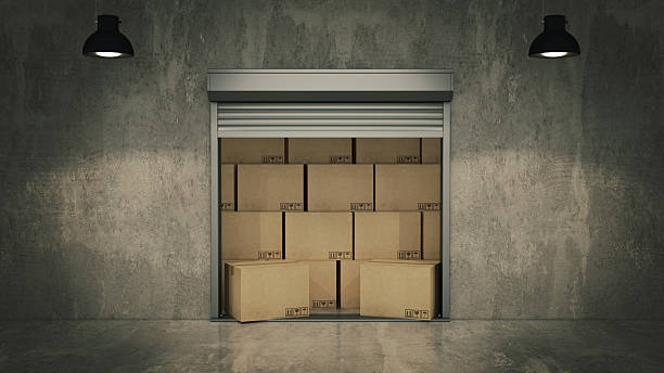 istock Shutter door or rolling door with cardboard boxes 3D 530513142