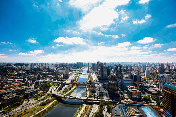 veduta aerea del fiume pinheiros in sao paulo city - abete foto e immagini stock