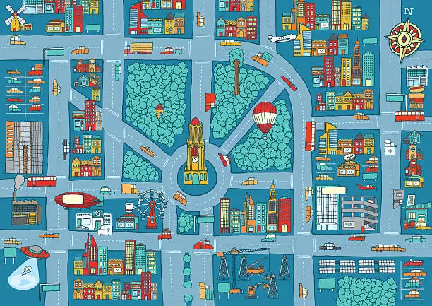 Vector illustration of Complex busy city map