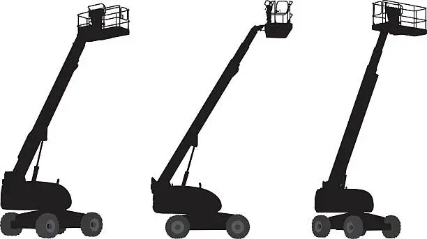 Vector illustration of Cherry Picker Machine Silhouettes