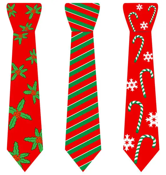 Vector illustration of red Christmas ties with print on white