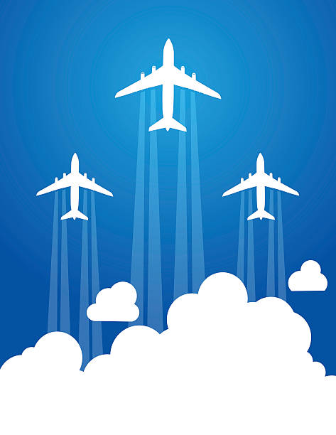 Travel abstract Vector of crisscrossing lines of multiple passenger planes on the way to their locations. Empty white for you edit info. EPS10 ai file format. airplane flying cirrus sky stock illustrations