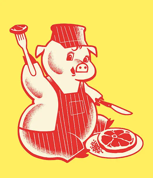 Vector illustration of Pig Eating