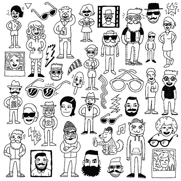 Hipsters doodle hand drawn vector set. Hipsters doodle hand drawn vector set. classic teddy bear stock illustrations