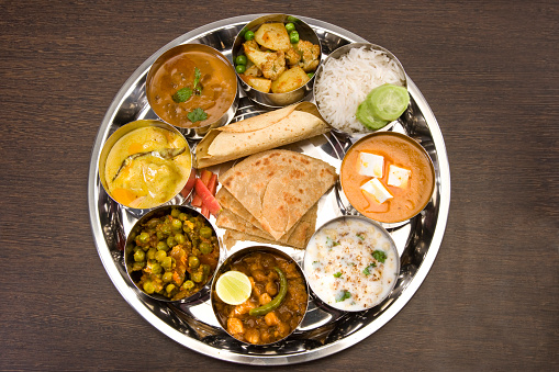 Group of Indian Food or North Indian Thali