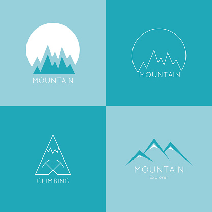 Set of vector icons of mountains.  Hiking, climbing, travel, exploration. Investigation of the Wild