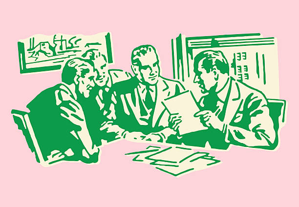 Businessmen in Meeting http://csaimages.com/images/istockprofile/csa_vector_dsp.jpg four people office stock illustrations