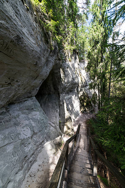 istock ancient sandstone cliffs in the Gaujas National Park, Latvia 530548921