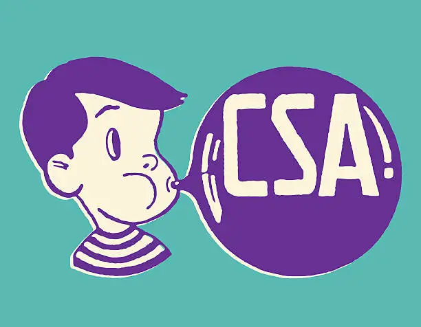 Vector illustration of Boy Blowing CSA Gum Bubble