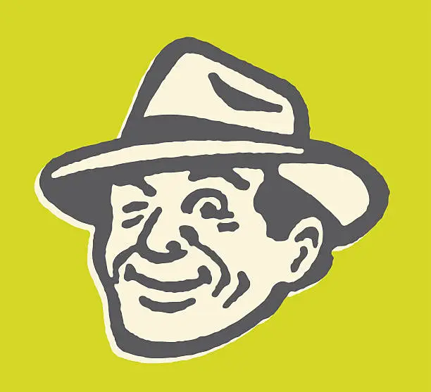 Vector illustration of Winking Man Wearing Fedora