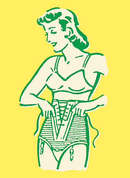 ilustrações de stock, clip art, desenhos animados e ícones de mulher colocando na cinta - bustiers