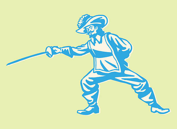 ilustrações de stock, clip art, desenhos animados e ícones de mosqueteiro de ameaçar com espada - fencing sport rivalry sword