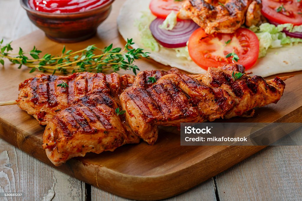 grilled chicken shawarma with sauce Bread Stock Photo