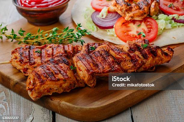 Grilled Chicken Shawarma With Sauce Stock Photo - Download Image Now - Bread, Bun - Bread, Chicken Meat