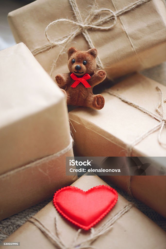 Toy bears and gift box Toy bears and gift box  Birthday Stock Photo