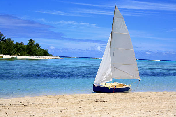 Sailboat on Muri Beach in Rarotonga, the Cook Islands stock photo