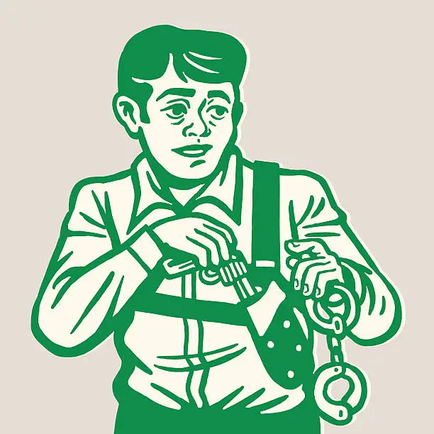 Vector illustration of Man With Gun and Handcuffs