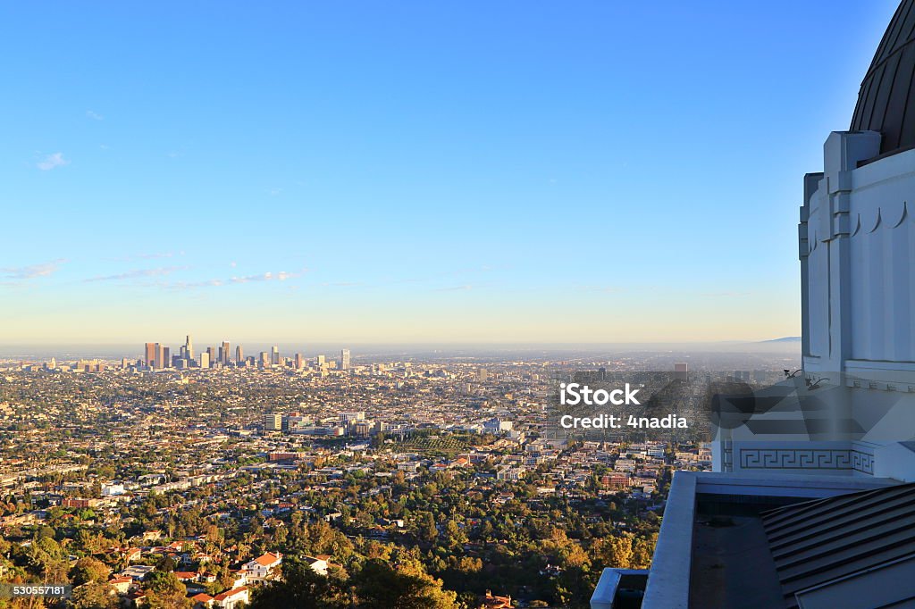 Griffith Park Observatory Looking out over Los Angeles from Griffith Park Observatory  Aerial View Stock Photo