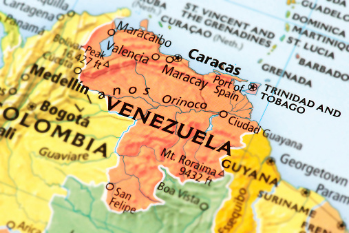 Map of Venezuela.  A detail from the World Map.