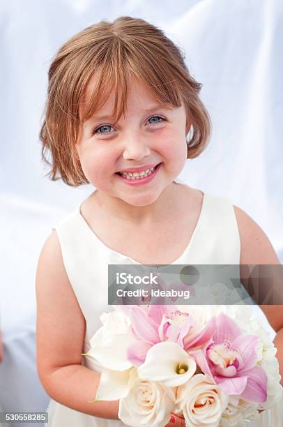 Happy Little Flower Girl In Formal Dress Stock Photo - Download Image Now - Flower Girl, Wedding, 4-5 Years