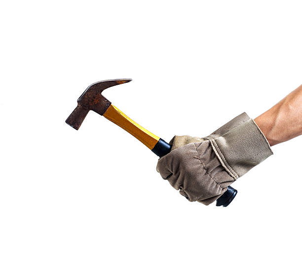 istock Carpenter holding hammer for rapairing isolated on white 530558465