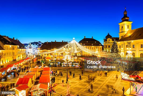 Sibiu Christmas Market Romania Stock Photo - Download Image Now - Sibiu, Christmas Market, Arranging