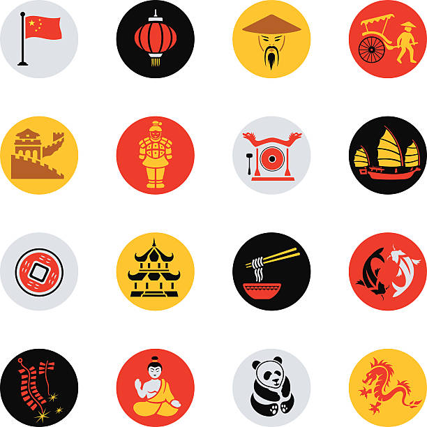 ilustrações de stock, clip art, desenhos animados e ícones de chinês conjunto de ícone - dragon chinese dragon china chinese ethnicity