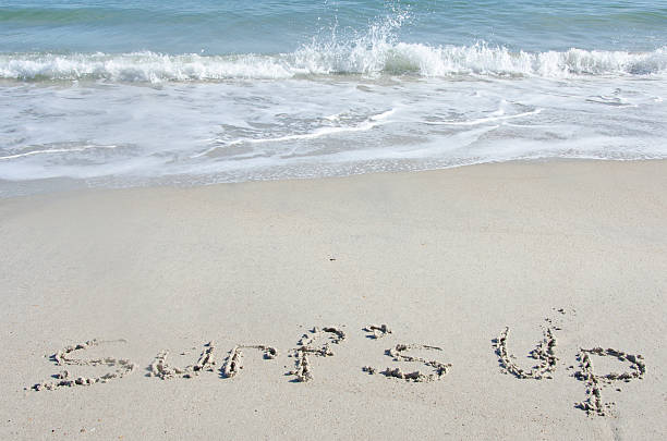 istock Surfs Up Written in the Sand 530561425