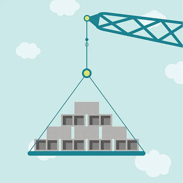 Vector illustration of Crane with concrete blocks