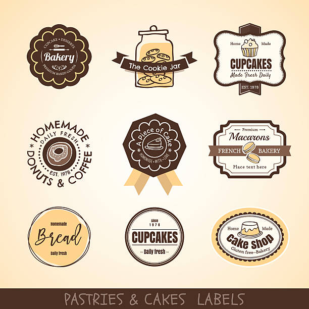 illustrations, cliparts, dessins animés et icônes de boulangerie vintage logo étiquettes et images - macaroon
