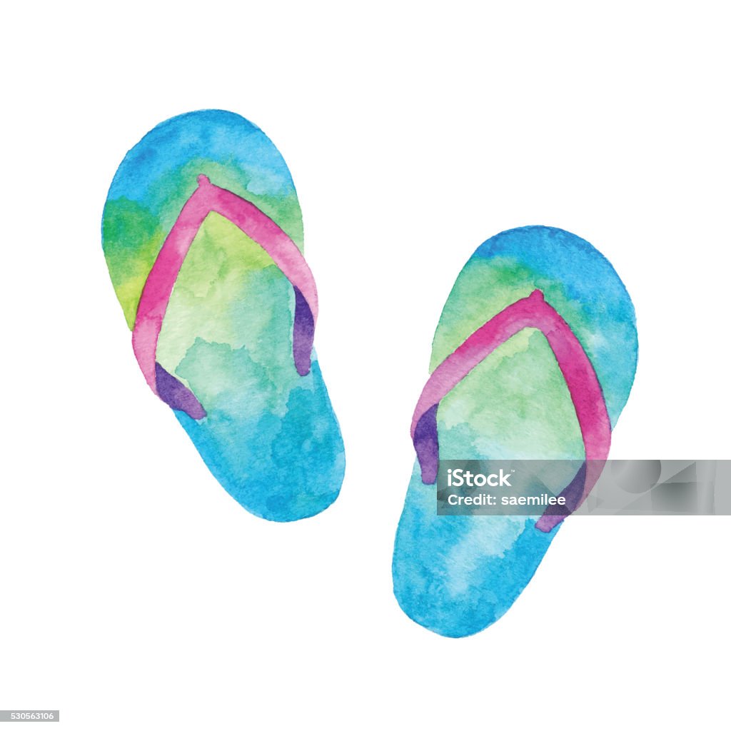 Watercolor flip flop Vector illustration of beach slippers. Watercolor Painting stock vector