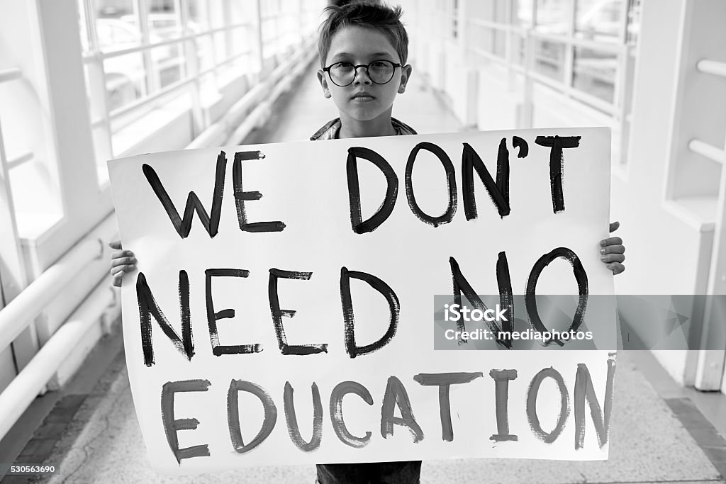 Appeal of schoolboy Schoolboy protest against education Back to School Stock Photo