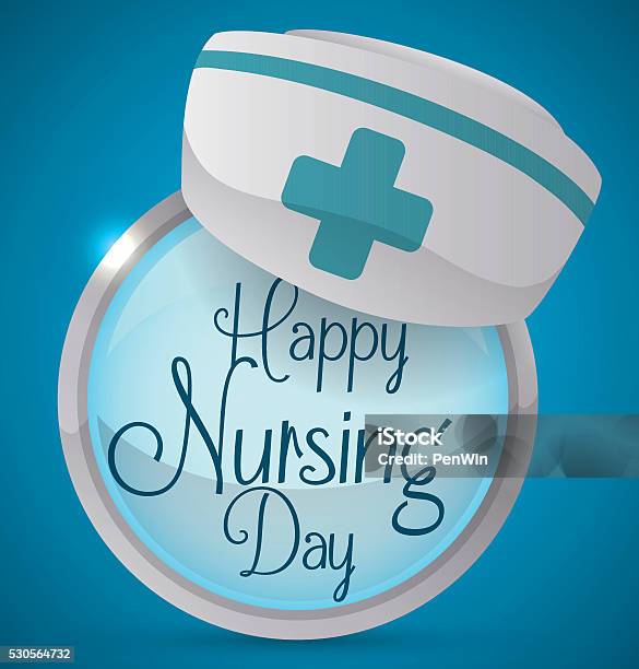 Commemorative Button With Greeting Message In Nursing Day Stock Illustration - Download Image Now