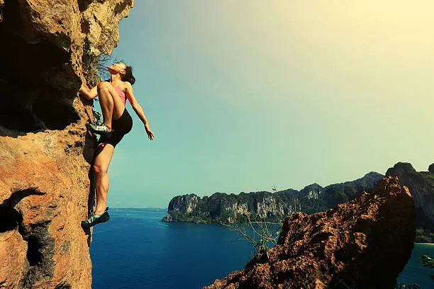 young asian woman enjoy the view at spring mountain peak