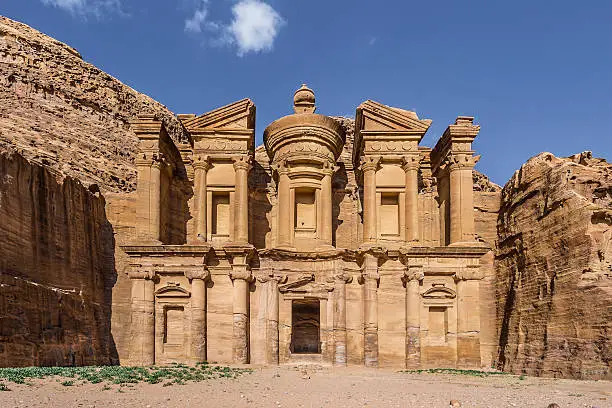 Front view of Ad Deir (aka The Monastery or El Deir) in the ancient city of Petra (Jordan)