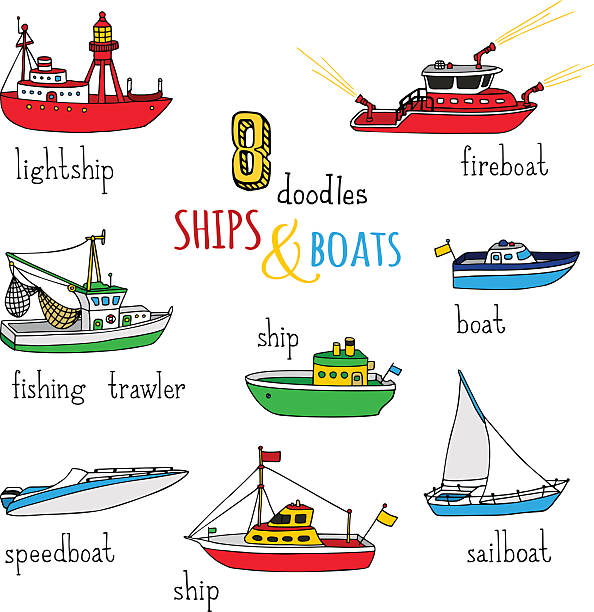 ベクトルスケッチのセット船やボートます。 - shipping industrial ship sea nautical vessel点のイラスト素材／クリップアート素材／マンガ素材／アイコン素材