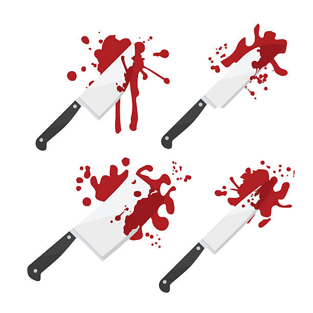 Knife with blood Knives set collection with splatter blood on it bayonet stock illustrations