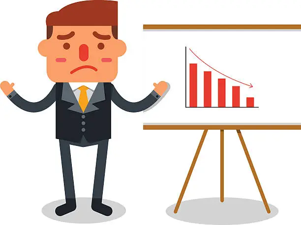 Vector illustration of Businessman insolvency with graph down indicating-Vector illustr