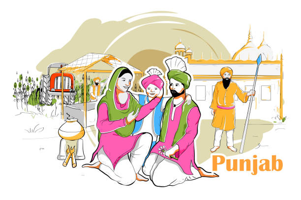 ilustraciones, imágenes clip art, dibujos animados e iconos de stock de personas y cultura de punjab, india - punjab