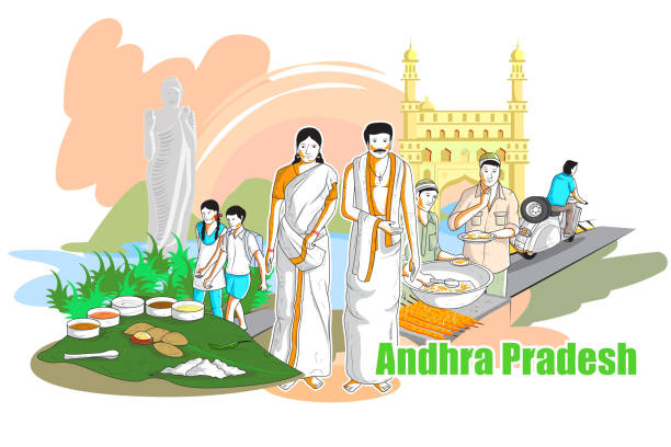 ilustrações, clipart, desenhos animados e ícones de pessoas e a cultura de andhra pradesh, índia - hyderabad