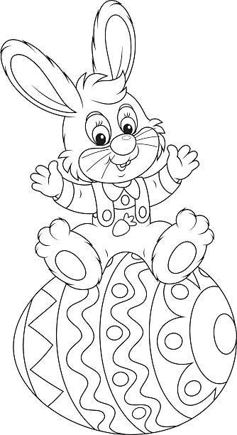 Easter Bunny Little rabbit sitting on a big decorated Easter egg hare and leveret stock illustrations