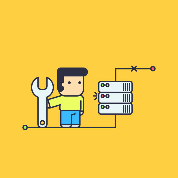 network engineer repair server vector art illustration