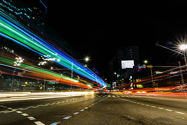 istock Nightscape Downtown Seoul with Headlights Trailing 530571711