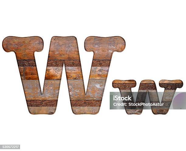 Letter W Wooden And Rusty Metal Stock Photo - Download Image Now - Alphabet, Alphabetical Order, Cut Out