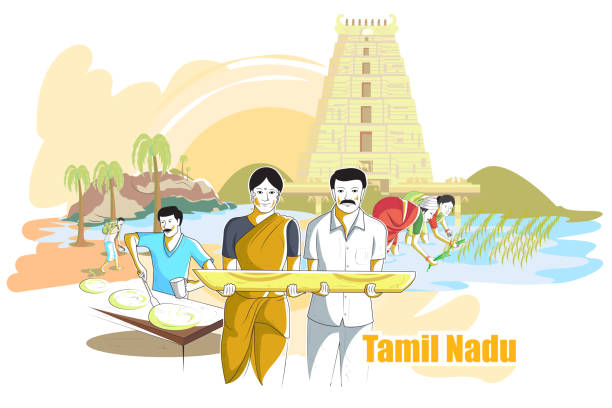 People and Culture of Tamil Nadu, India easy to edit vector illustration of people and culture of Tamil Nadu, India tamil nadu stock illustrations