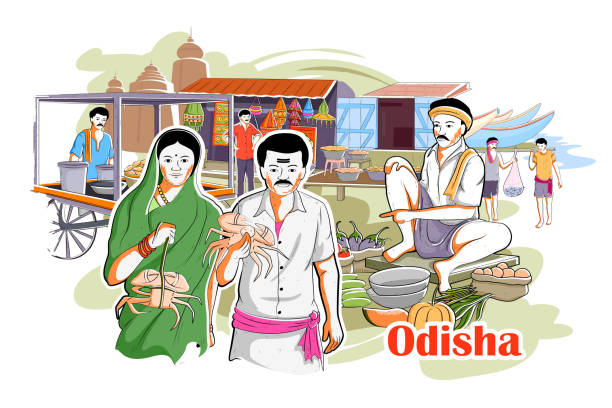 People and Culture of Odisha, India easy to edit vector illustration of people and culture of Odisha, India bhubaneswar stock illustrations