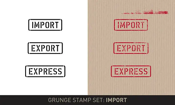 Vector illustration of Stencil stamp set: import / export (plain and grunge versions)