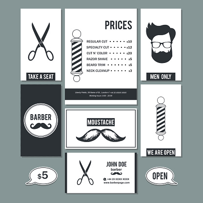 Hair Salon Barber Shop Business Cards And Services Prices Set Stock  Illustration - Download Image Now - iStock