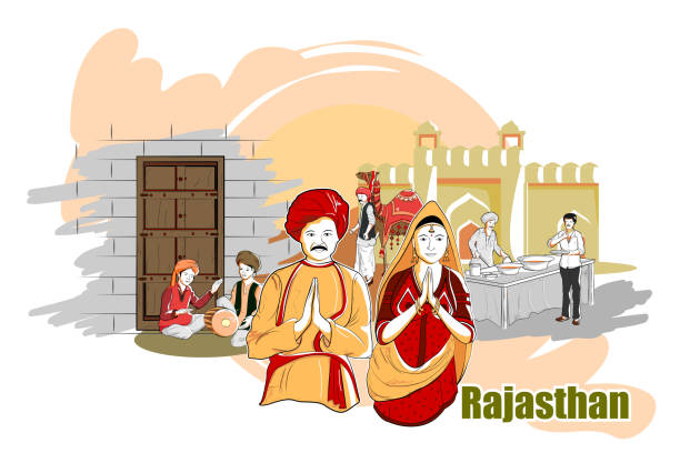 ilustrações, clipart, desenhos animados e ícones de pessoas e a cultura do rajastão, índia - rajasthan india fort architecture