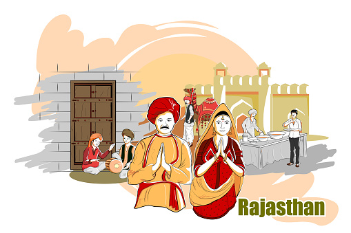 easy to edit vector illustration of people and culture of Rajasthan, India